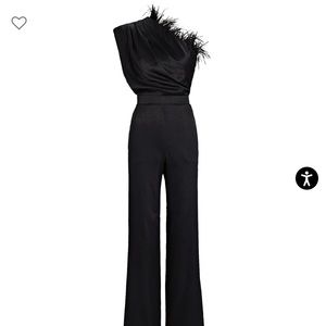Azulu Bosawa Feather-Trimmed Satin Jacquard Jumpsuit